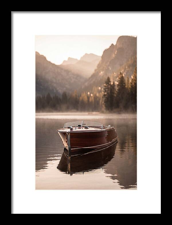 Classic Wooden Speedboat On Mountain Lake