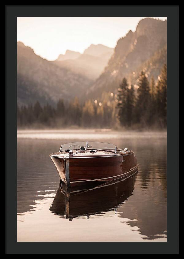 Classic Wooden Speedboat On Mountain Lake