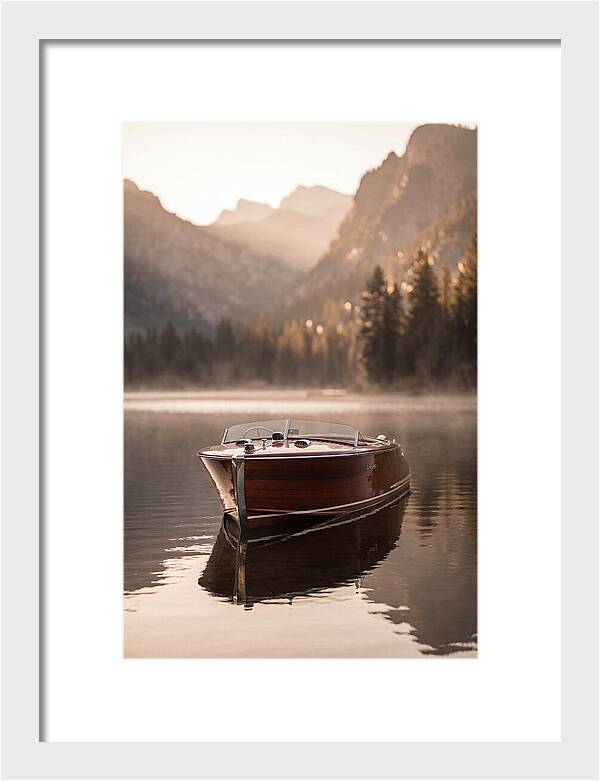 Classic Wooden Speedboat On Mountain Lake