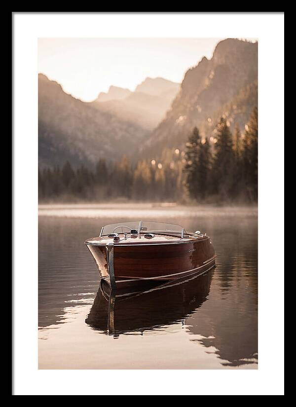 Classic Wooden Speedboat On Mountain Lake