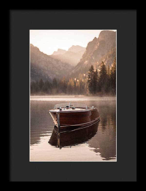 Classic Wooden Speedboat On Mountain Lake