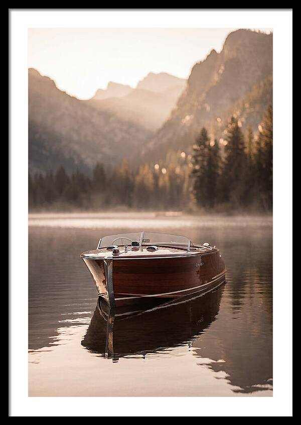 Classic Wooden Speedboat On Mountain Lake