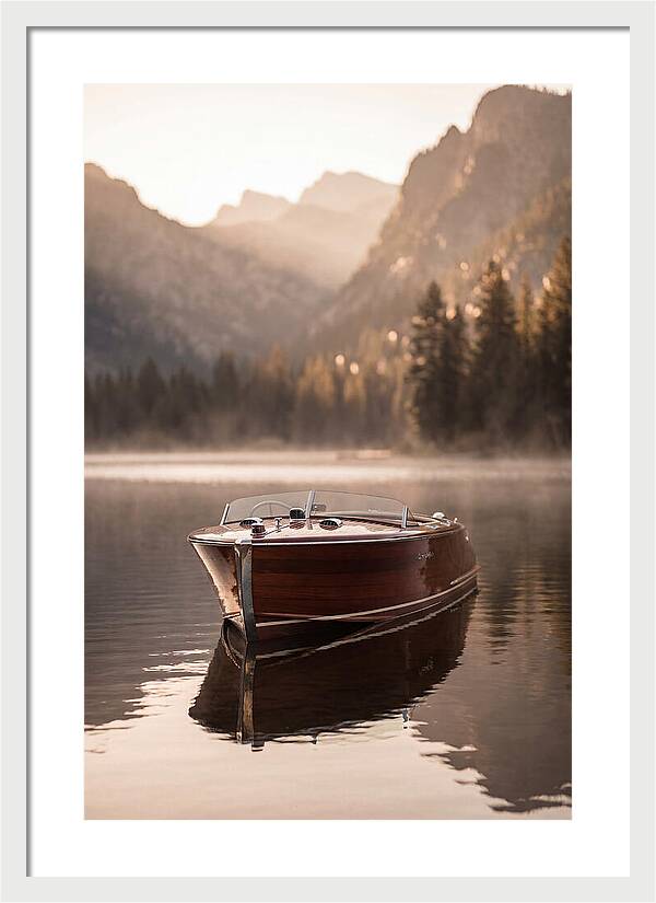 Classic Wooden Speedboat On Mountain Lake