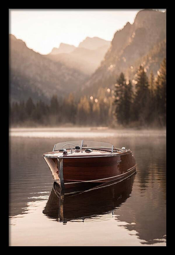 Classic Wooden Speedboat On Mountain Lake