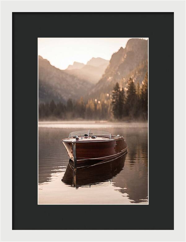 Classic Wooden Speedboat On Mountain Lake
