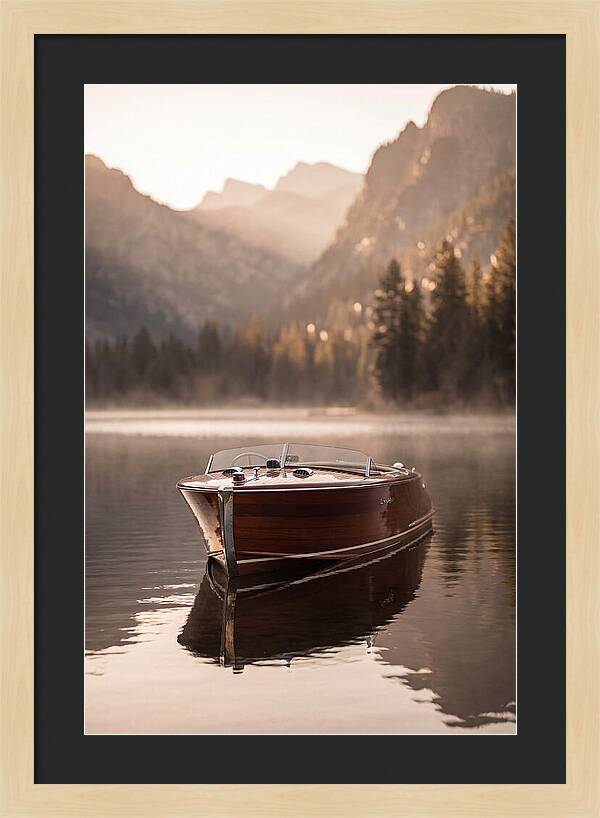 Classic Wooden Speedboat On Mountain Lake