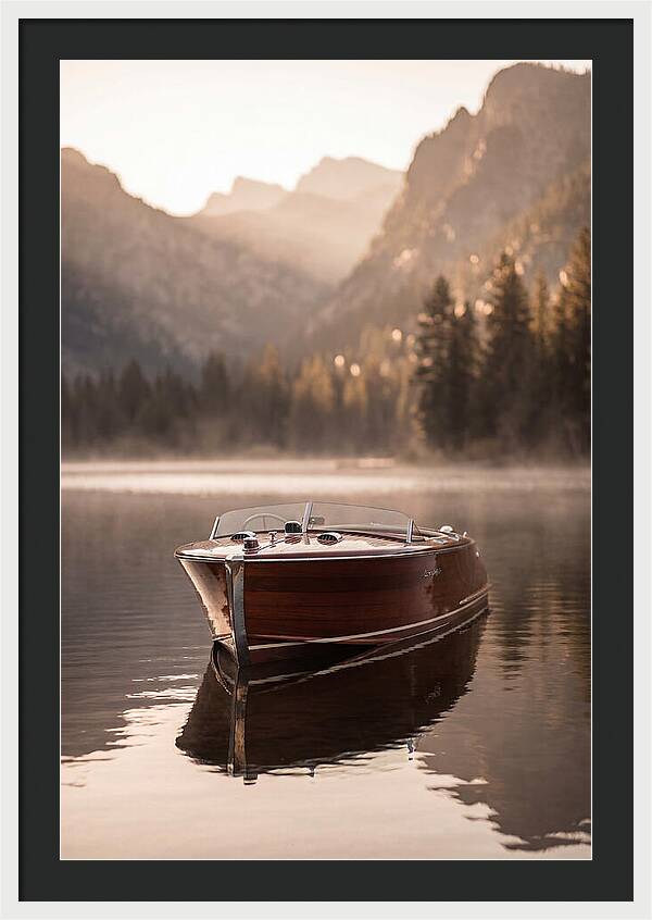 Classic Wooden Speedboat On Mountain Lake
