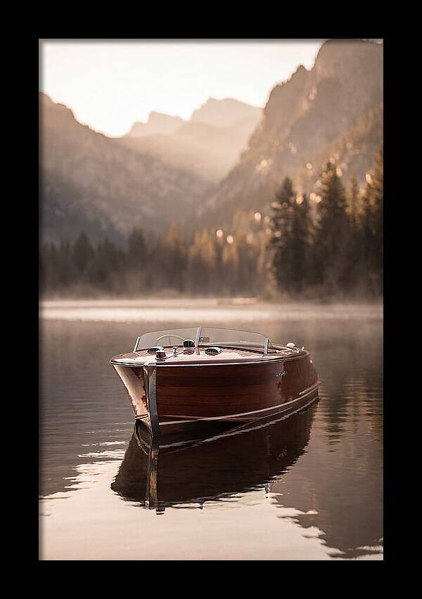 Classic Wooden Speedboat On Mountain Lake