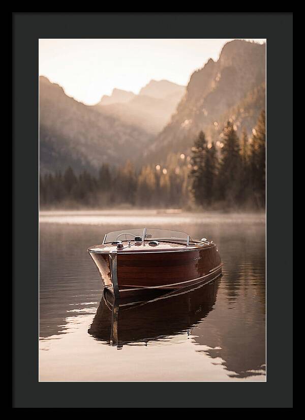 Classic Wooden Speedboat On Mountain Lake