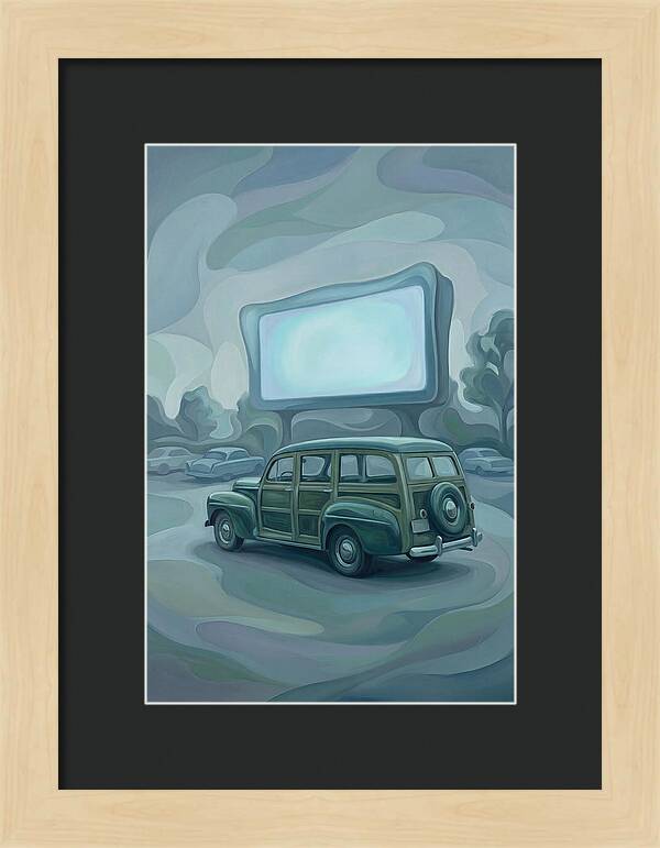 Classic Wooden Station Wagon At Drivein
