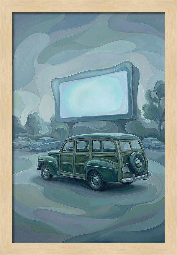 Classic Wooden Station Wagon At Drivein