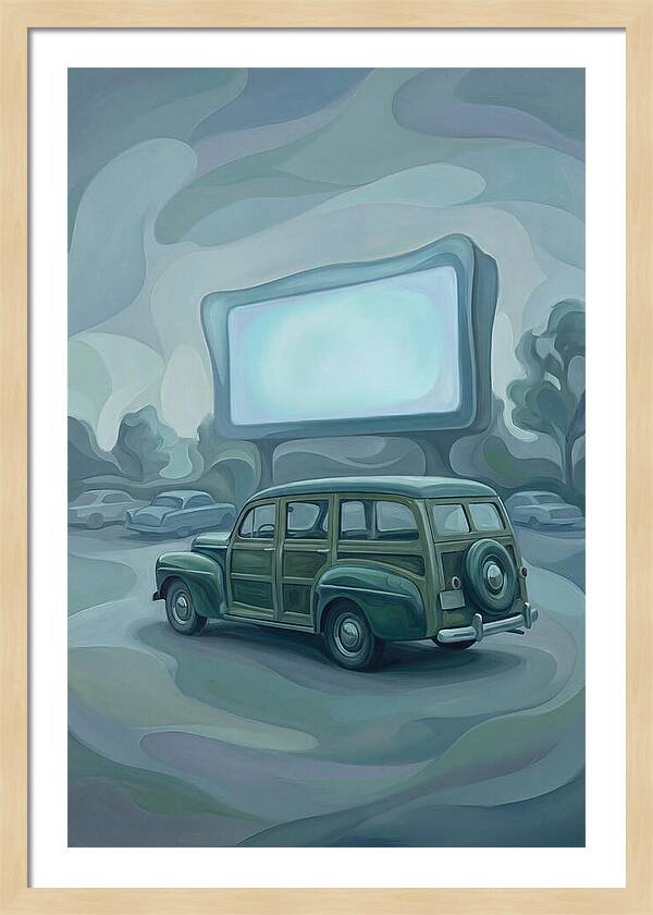 Classic Wooden Station Wagon At Drivein