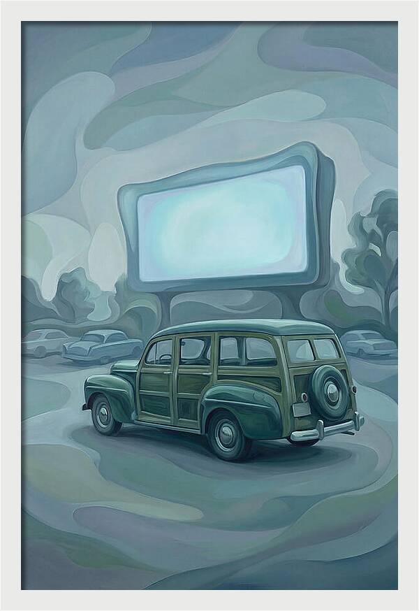 Classic Wooden Station Wagon At Drivein