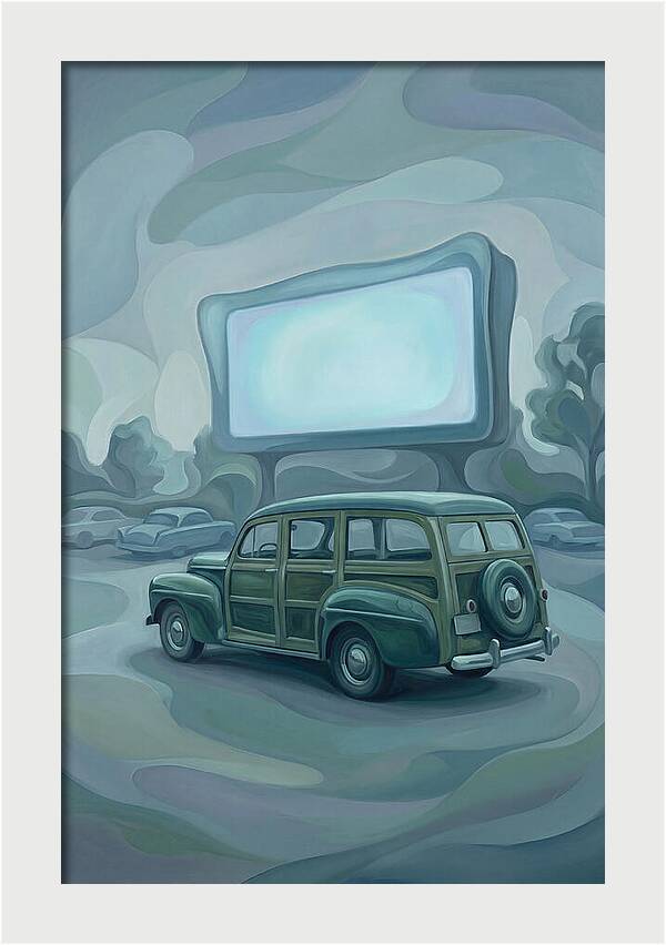 Classic Wooden Station Wagon At Drivein