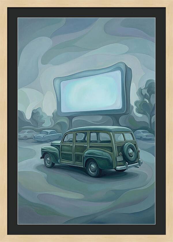 Classic Wooden Station Wagon At Drivein