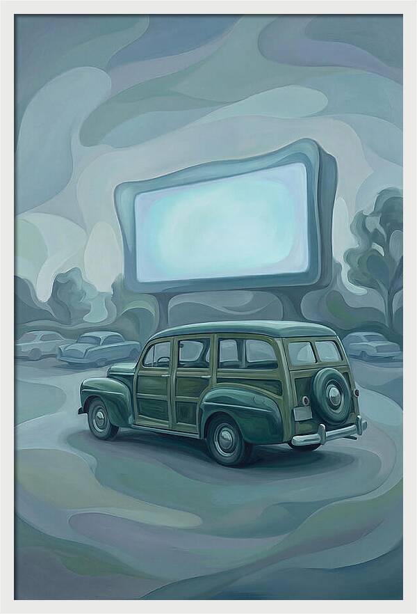 Classic Wooden Station Wagon At Drivein