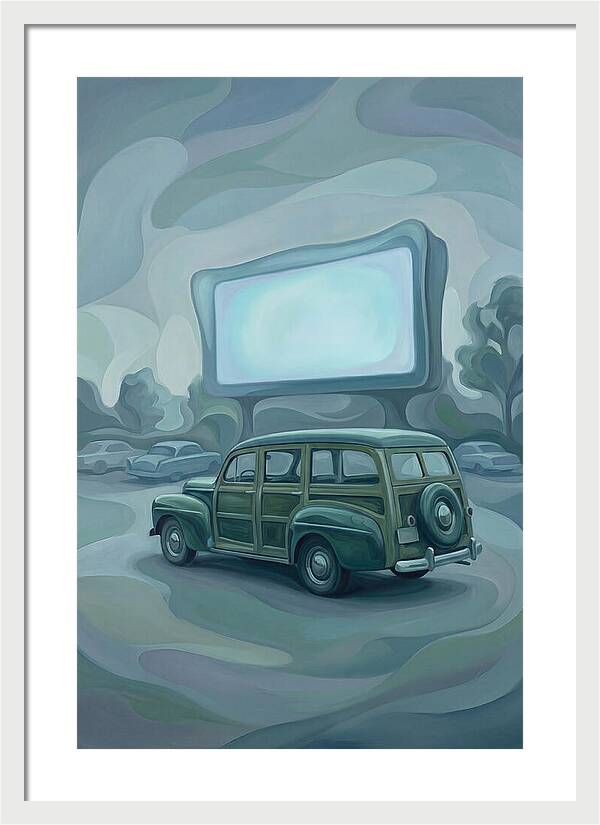 Classic Wooden Station Wagon At Drivein