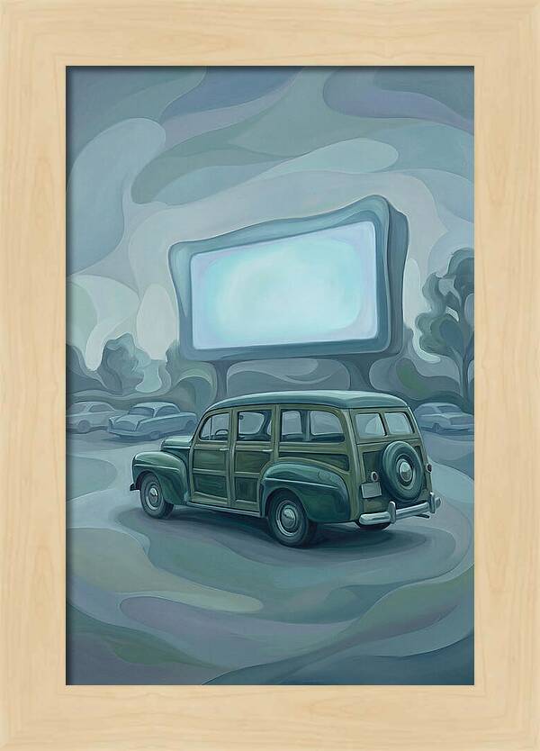 Classic Wooden Station Wagon At Drivein