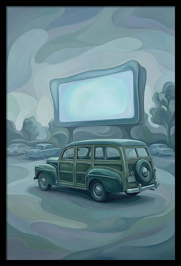 Classic Wooden Station Wagon At Drivein