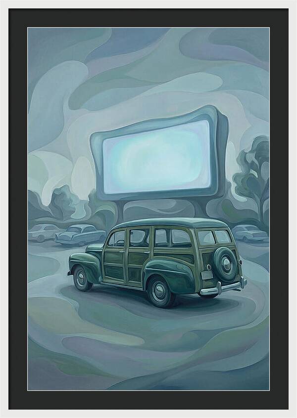 Classic Wooden Station Wagon At Drivein