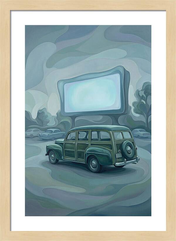 Classic Wooden Station Wagon At Drivein