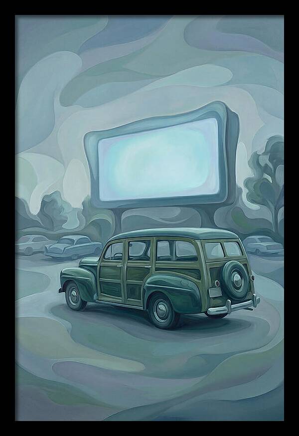 Classic Wooden Station Wagon At Drivein