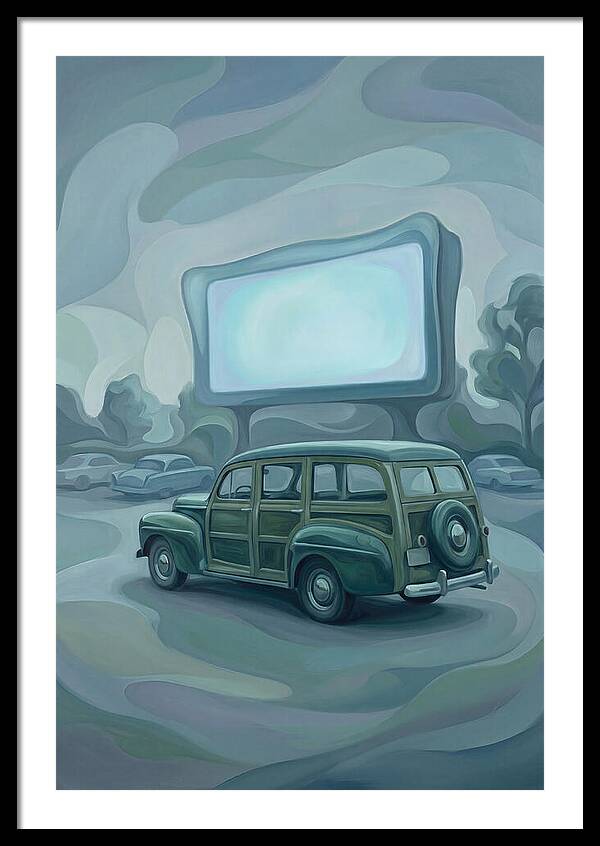 Classic Wooden Station Wagon At Drivein
