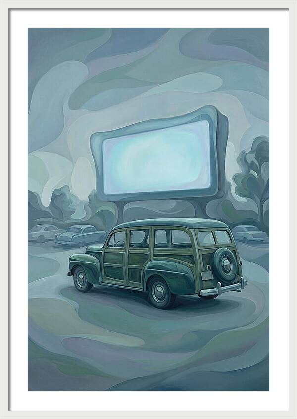 Classic Wooden Station Wagon At Drivein