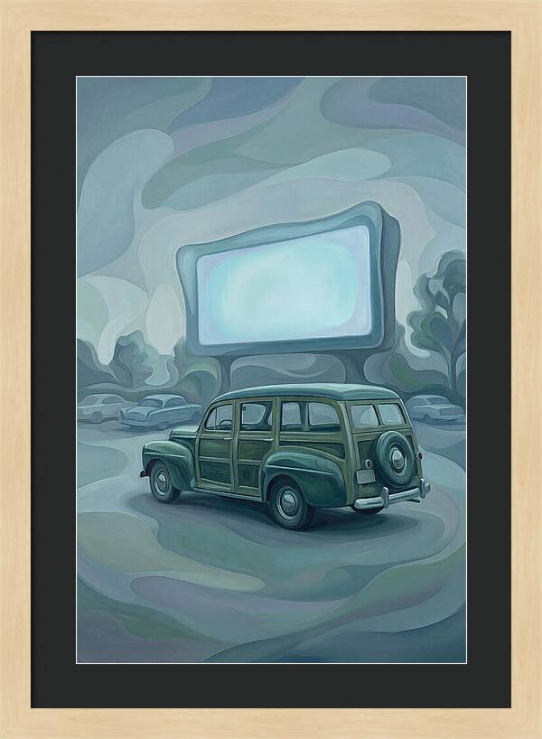 Classic Wooden Station Wagon At Drivein