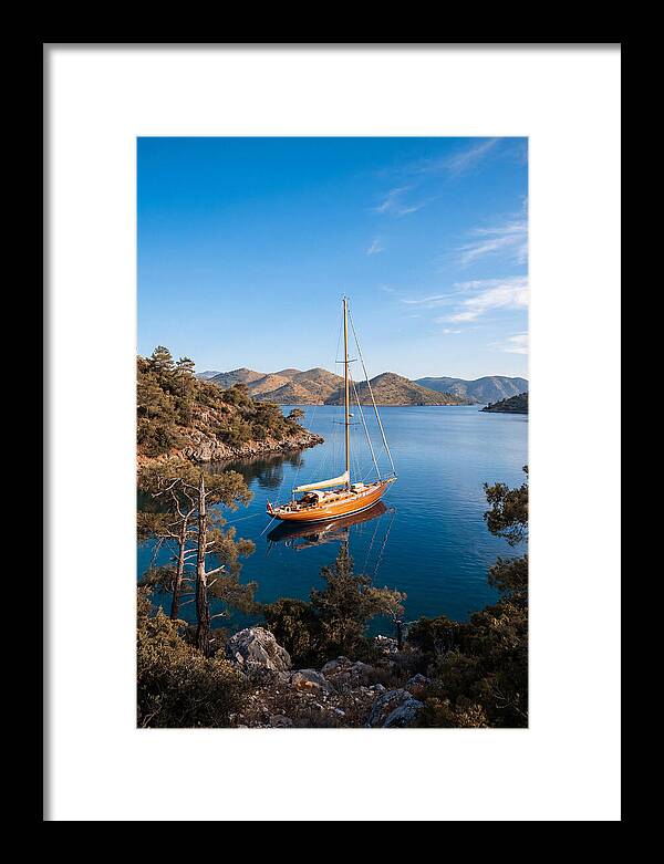 Classic Wooden Yacht Anchored Calmly