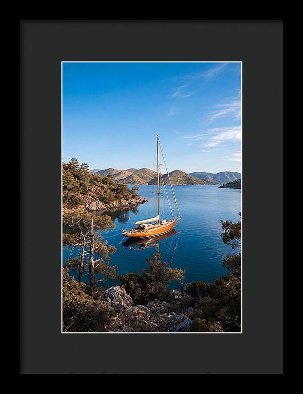 Classic Wooden Yacht Anchored Calmly