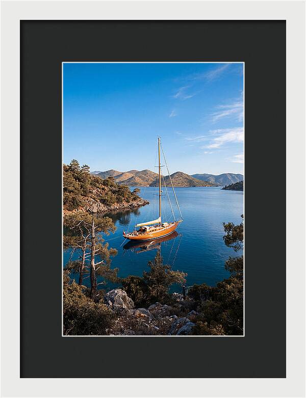 Classic Wooden Yacht Anchored Calmly