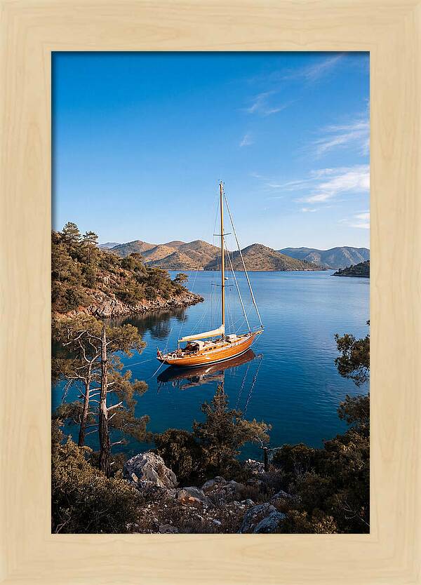 Classic Wooden Yacht Anchored Calmly