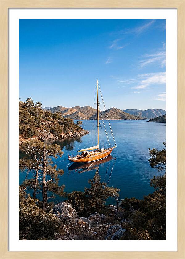 Classic Wooden Yacht Anchored Calmly