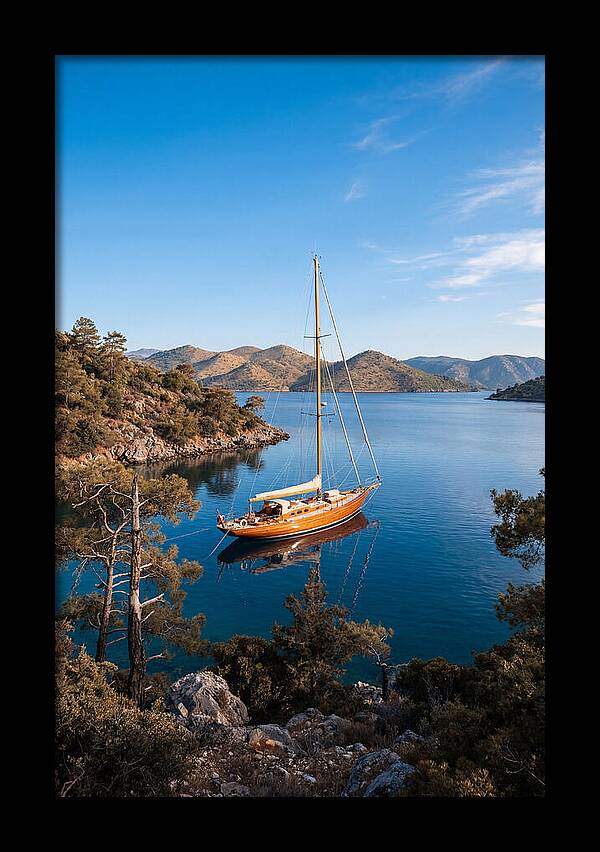 Classic Wooden Yacht Anchored Calmly