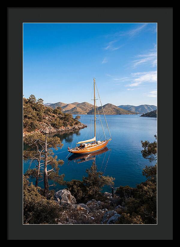 Classic Wooden Yacht Anchored Calmly