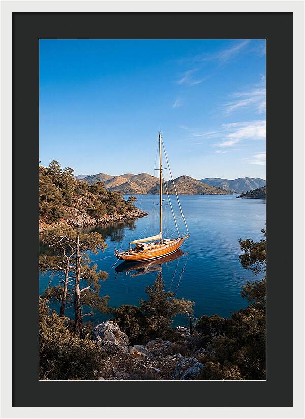 Classic Wooden Yacht Anchored Calmly