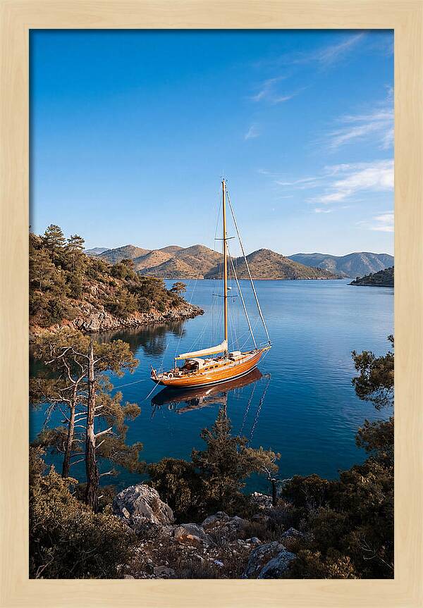 Classic Wooden Yacht Anchored Calmly