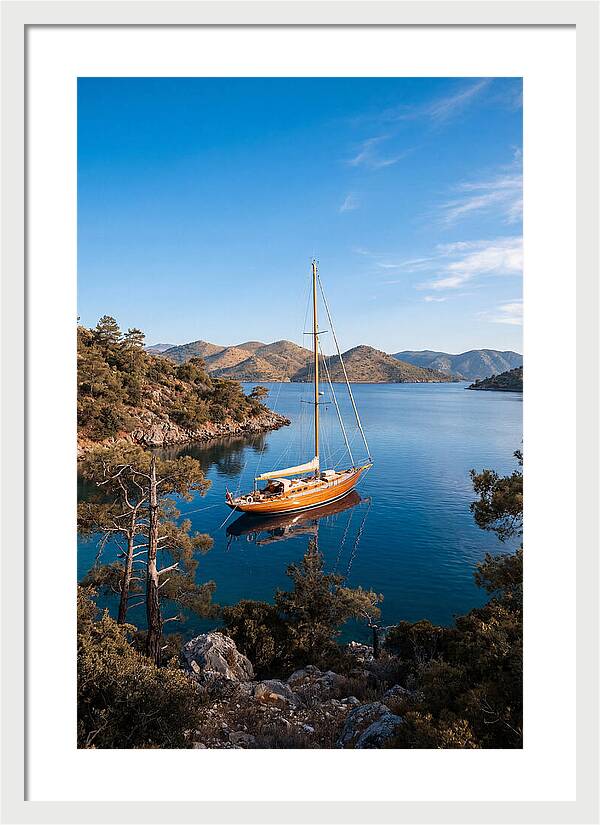 Classic Wooden Yacht Anchored Calmly