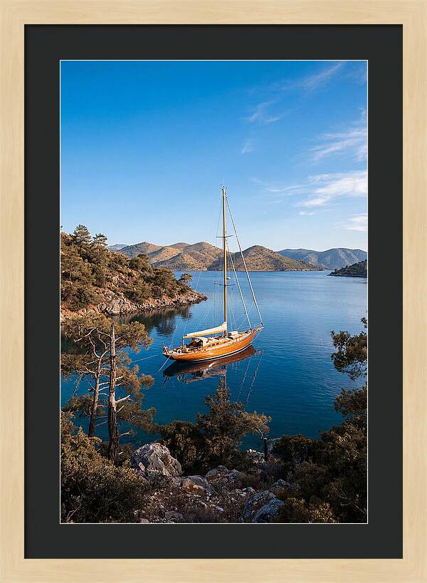 Classic Wooden Yacht Anchored Calmly