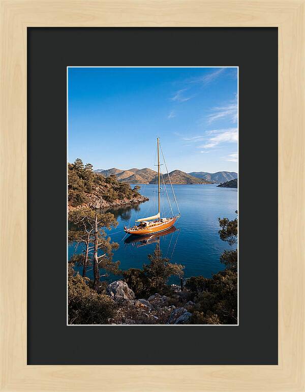 Classic Wooden Yacht Anchored Calmly