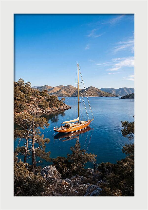 Classic Wooden Yacht Anchored Calmly