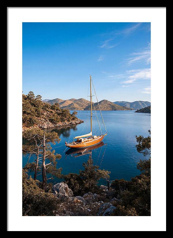 Classic Wooden Yacht Anchored Calmly