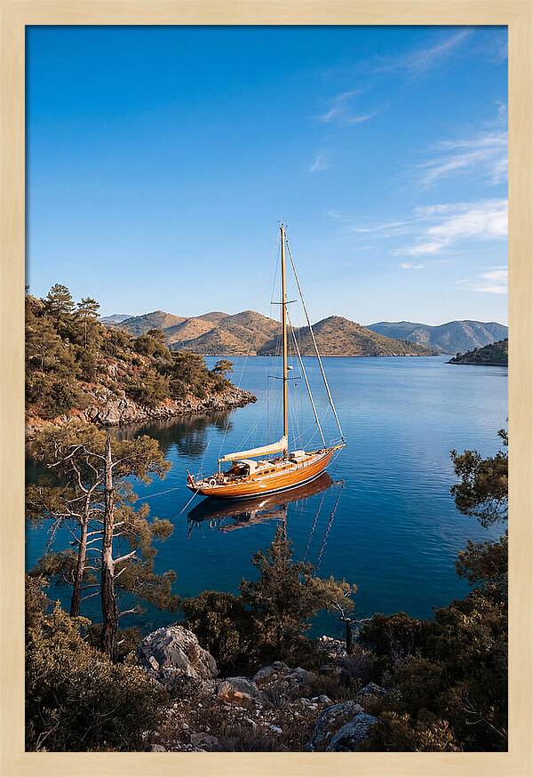 Classic Wooden Yacht Anchored Calmly