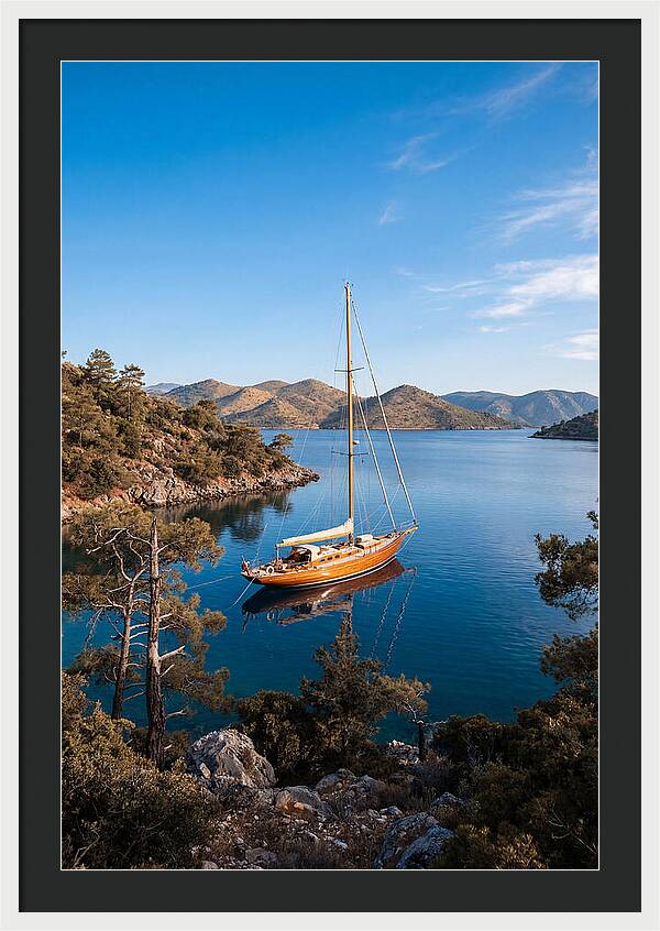 Classic Wooden Yacht Anchored Calmly