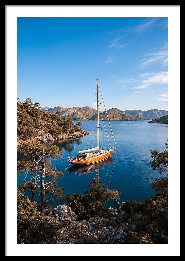 Classic Wooden Yacht Anchored Calmly