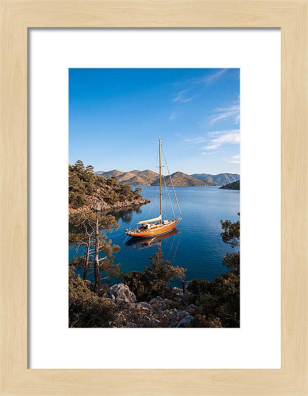 Classic Wooden Yacht Anchored Calmly
