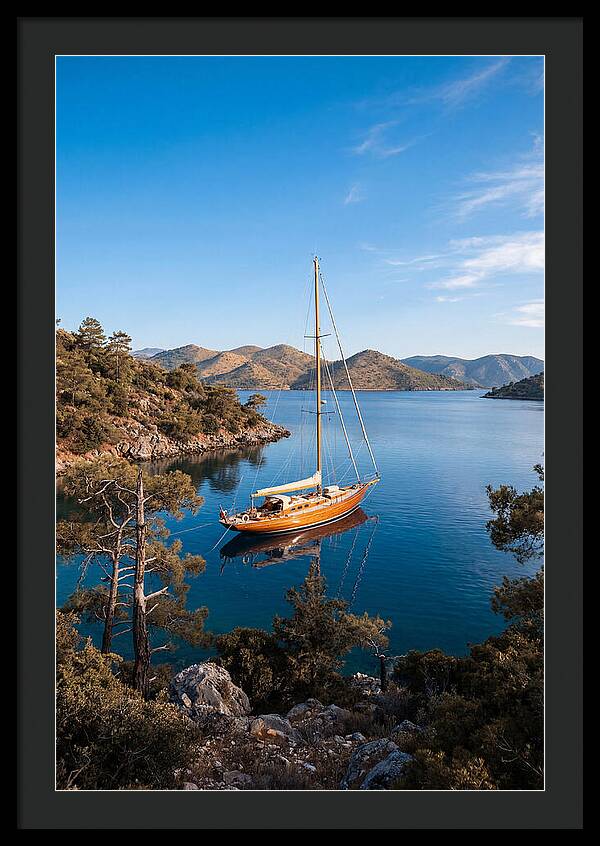 Classic Wooden Yacht Anchored Calmly