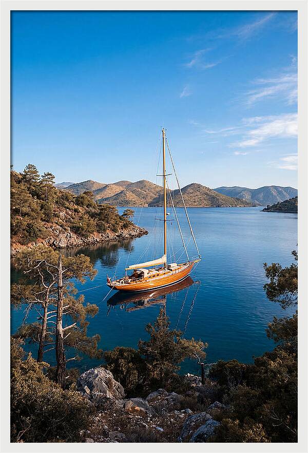 Classic Wooden Yacht Anchored Calmly