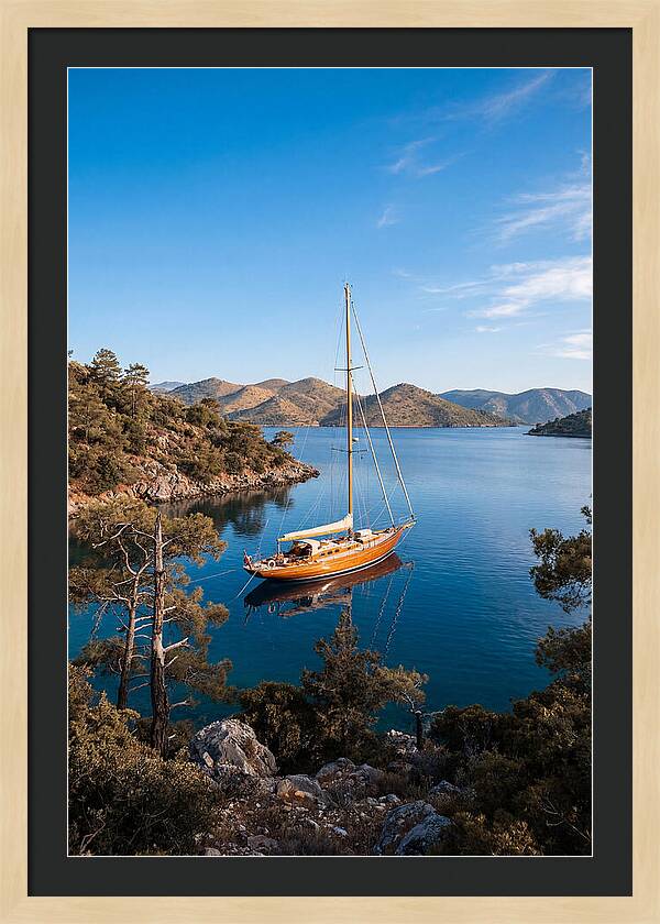 Classic Wooden Yacht Anchored Calmly